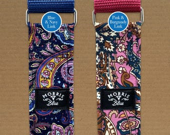 Martingale Vintage Paisley Patterned House Collar with burgundy or paisley link. 38 mm Patterned cotton, polypropylene webbing, metal D ring