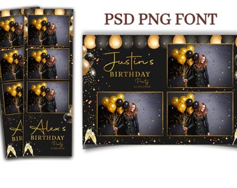 Birthday Photo Booth Template: Black & Gold Balloons (Digital Download)