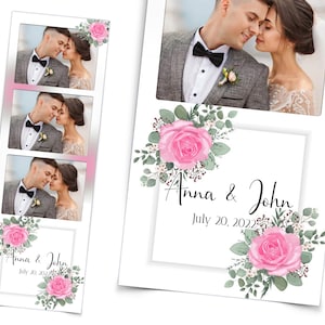 Wedding Anniversary photo booth template photobooth stripe PINK ROSE GOLD Green flower floral