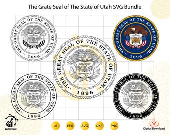 Pacchetto Grande Sigillo dello Stato dello Utah, Emblema dello Stato dello Utah, Logo del Sigillo Governativo, Design del Distintivo Vintage, Download Digitale
