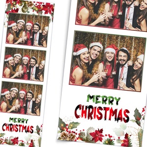 Merry Christmas photo booth template Xmas photobooth stripe Red Green Merry Christmas Day Holiday Party 2x6 inch single or double strip