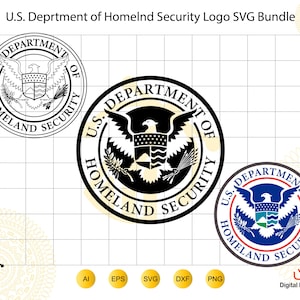 May include: A digital bundle of U.S. Department of Homeland Security logos in three variations: a black and white outline, a solid black and white version, and a full-color version. The text U.S. Department of Homeland Security is included.