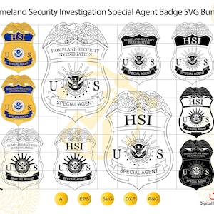 Pacote de distintivos de agente especial da HSI em formato SVG, com design de águia da Segurança Interna (download digital)