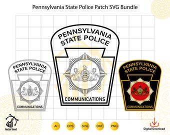 Pakiet naszywek policji stanowej Pensylwanii w formacie SVG, odznaka policjanta z Pensylwanii, naszywka komunikacyjna policji, cyfrowe pobieranie clipartów organów ścigania