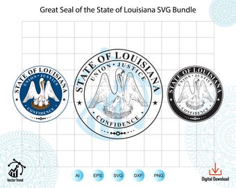 Pacchetto SVG del sigillo della Louisiana, clipart dell'emblema statale (download immediato)