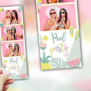 Plantilla de fotomatón para fiesta en la piscina de verano de 2 x 6, fotomatón a rayas