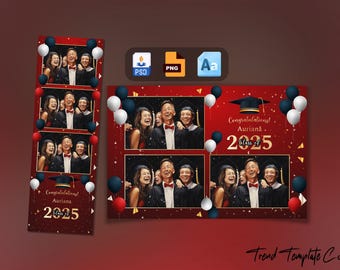 Sjabloon kastanjebruine afstuderen Photo Booth: klasse van 2025 (2 x 6 en 4 x 6) (digitale bestanden)