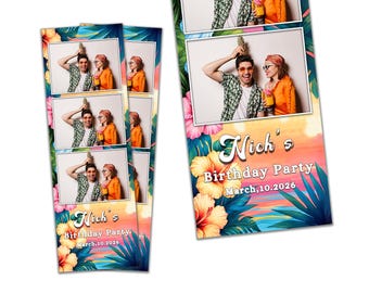Modello per cabina fotografica a tema tropicale per compleanno (2x6), festa hawaiana Luau (download digitale)