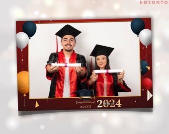 Sjabloon kastanjebruine afstuderen Photo Booth: Class of 2024 (digitale bestanden)