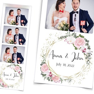 Modello di cabina per foto di anniversario di matrimonio striscia per foto ROSA ROSA verde bianco floreale e fiore