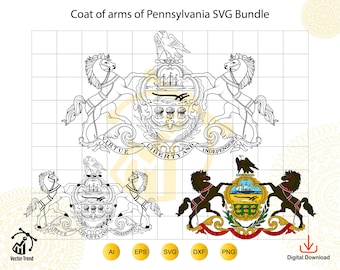 Pakiet herbów Pensylwanii w formacie SVG | Herb Pensylwanii w formacie PNG, dxf, ai, eps | Cnota, Wolność, Niepodległość | Sylwetka Cricut | Natychmiastowe pobranie
