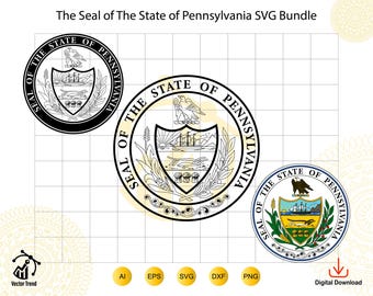 Pacchetto SVG del sigillo dello Stato della Pennsylvania / Sigillo della Pennsylvania / File di taglio per Cricut e Silhouette / Download digitale immediato