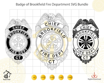 Pacchetto di file SVG per il distintivo del capo dei vigili del fuoco di Brookfield (download digitale)