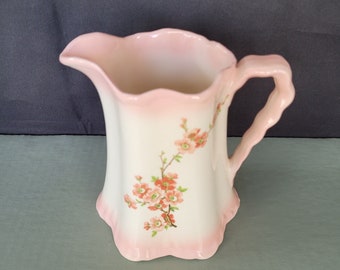 Vintage Milk Pitcher, Two Tone Pink with Cherry Blossoms Flower Motif,  circa 1960s