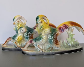 Iridescent Pheasant Figurines, Hand painted, Vintage 1960's Dee Bee Co. Japan, Set of Two