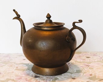 Vintage Copper Teapot with Gooseneck and Whistle Lid, Early 1900s or Late 1800s