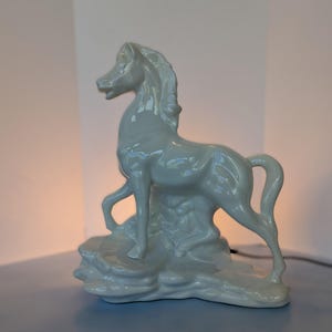 Mid-Century Ceramic Stallion TV Lamp, Excellent Condition,  White