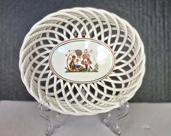 Herend Hungary Rothschild Porcelain Hand Painted Basket Bowl Open Weave