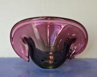 Murano Archimede Seguso Clam Shell Pink Cranberry Vase Bowl (Vintage)