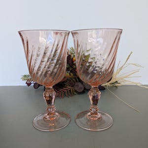 Arcoroc Rosaline Pink Swirl Water Goblets, set of two, 1980s