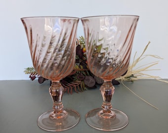Arcoroc Rosaline Pink Swirl Water Goblets, set of two, 1980s