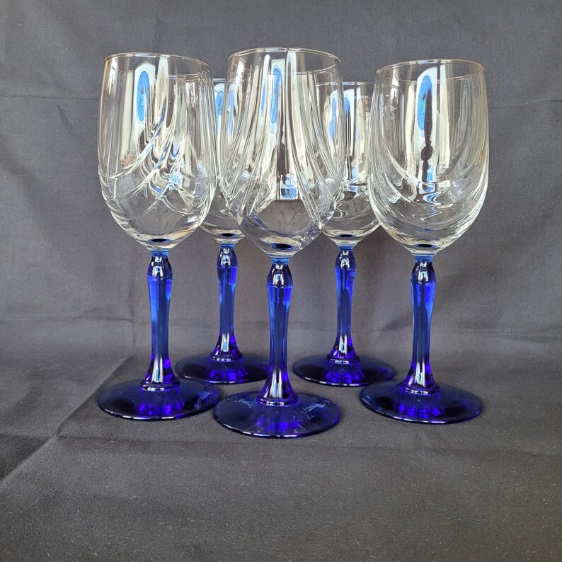 Blue Stem Wine Glasses With Gold Trim Vintage Lenox Swag Etsy