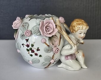 Thame Bone China Planter Vintage Art Nouveau, Child Pulling Egg