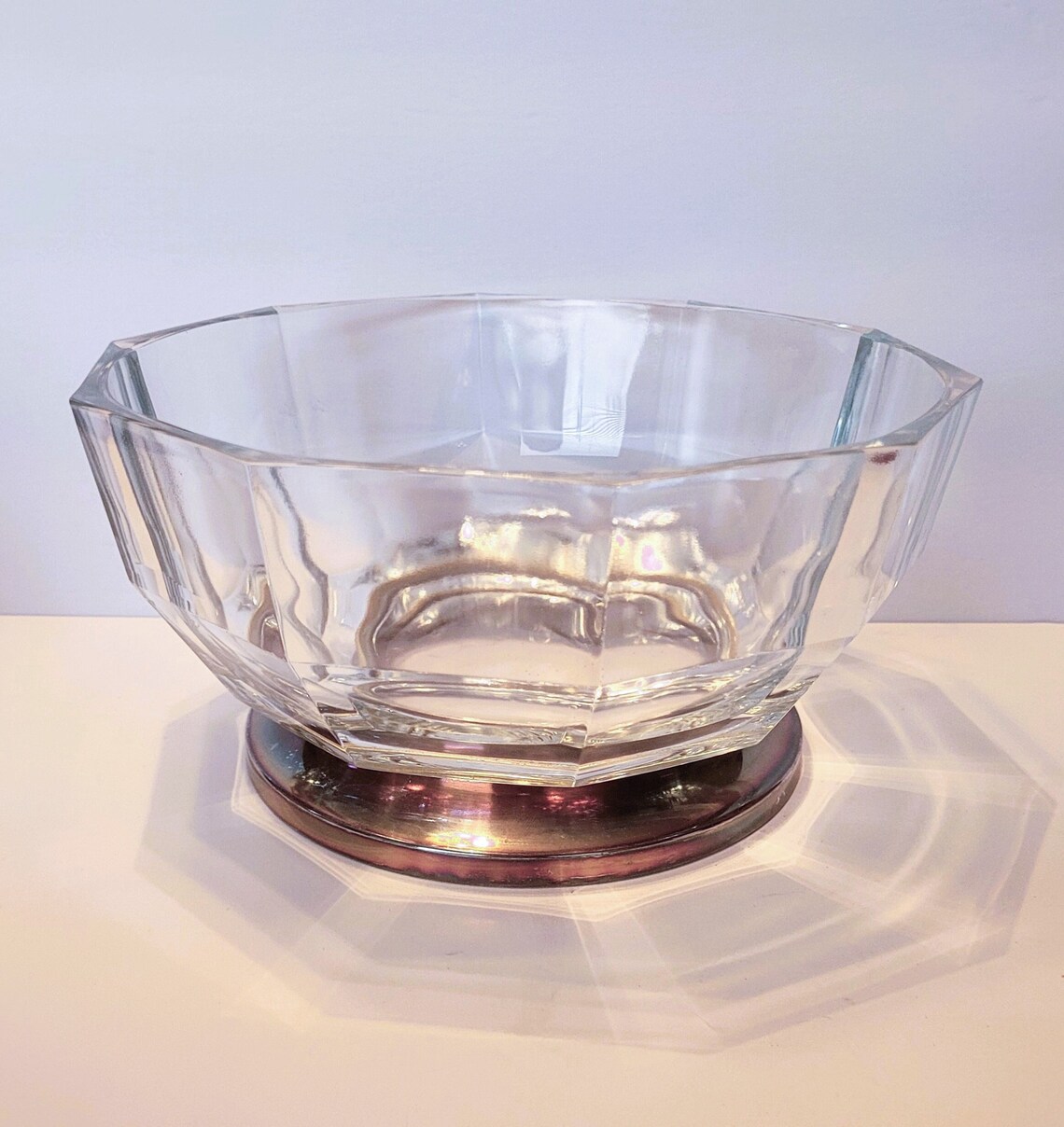 Vintage Decagon Crystal Glass Bowl W/silver Plated Foot, Made in Italy ...