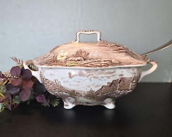 Vintage Johnson Brothers Olde English Countryside Soup Tureen, Lid & Ladle