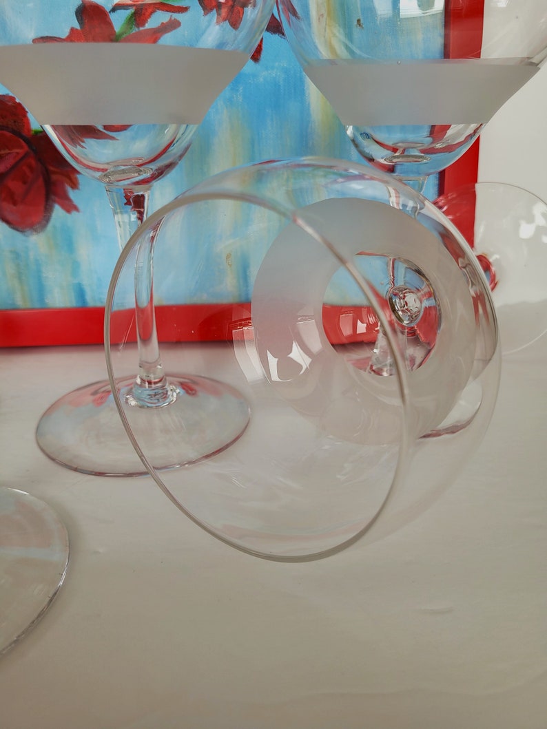 Balloon Wine Glasses, Band of Etching on Each Glass, 1990s 7 Glasses Etsy