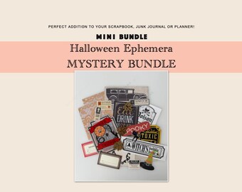 LIMITED! MYSTERY Halloween Ephemera Kit - for Scrapbook, Junk Journal, Planner and more! 20pc mix of vintage/new paper, stickers, and more