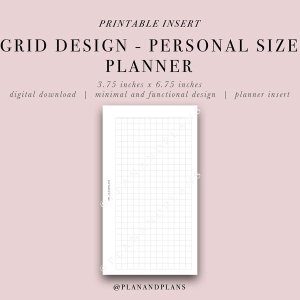 Grid Design, PERSONAL SIZE PRINTABLE Insert - Digital Download - Ideal for Minimal and Functional Planning