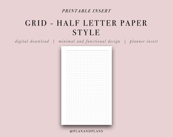 Grid Design, Half Letter Style - PRINTABLE INSERT - Digital Download - Ideal for Minimal and Functional Planning, Discbound Planning