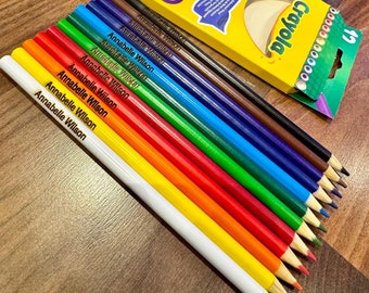 Engraved Colouring Pencils Set, Personalised Name Pencils, Kids School Gift, Teacher Reward, Party Bag Filler,  Stocking Filler, Xmas gift