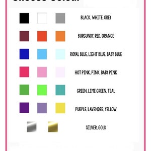 Pode incluir: Um gr&aacute;fico de cores com o texto "Choose Colour" no topo. O gr&aacute;fico exibe uma grade de amostras de cores, cada uma combinada com uma lista de nomes de cores, incluindo preto, branco, cinza, bord&ocirc;, vermelho, laranja e mais.