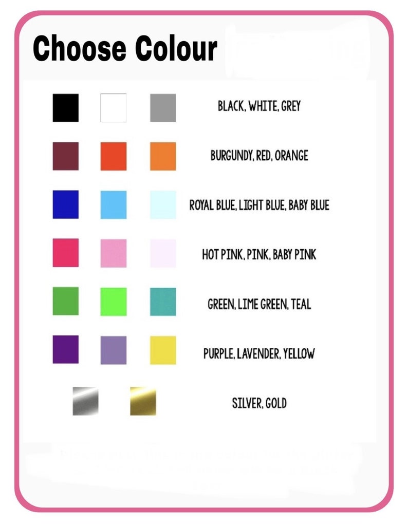 Pode incluir: Um gr&aacute;fico de cores com o texto "Choose Colour" no topo. O gr&aacute;fico exibe uma grade de amostras de cores, cada uma combinada com uma lista de nomes de cores, incluindo preto, branco, cinza, bord&ocirc;, vermelho, laranja e mais.