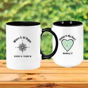 Personalized Home Coordinates & Map Mug, Graduation Gift, Moving From Home, Adventurer&#39;s Compass