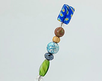 5" Fairy Garden Wand, Fairy Garden Stake, Indoor, Multicolor Blue/Brown