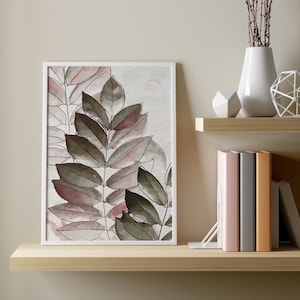 Digital painting of leaves, Watercolor plant painting, Leaves of plant, Printable Wall Art, Minimalistic painting, Digital watercolor art