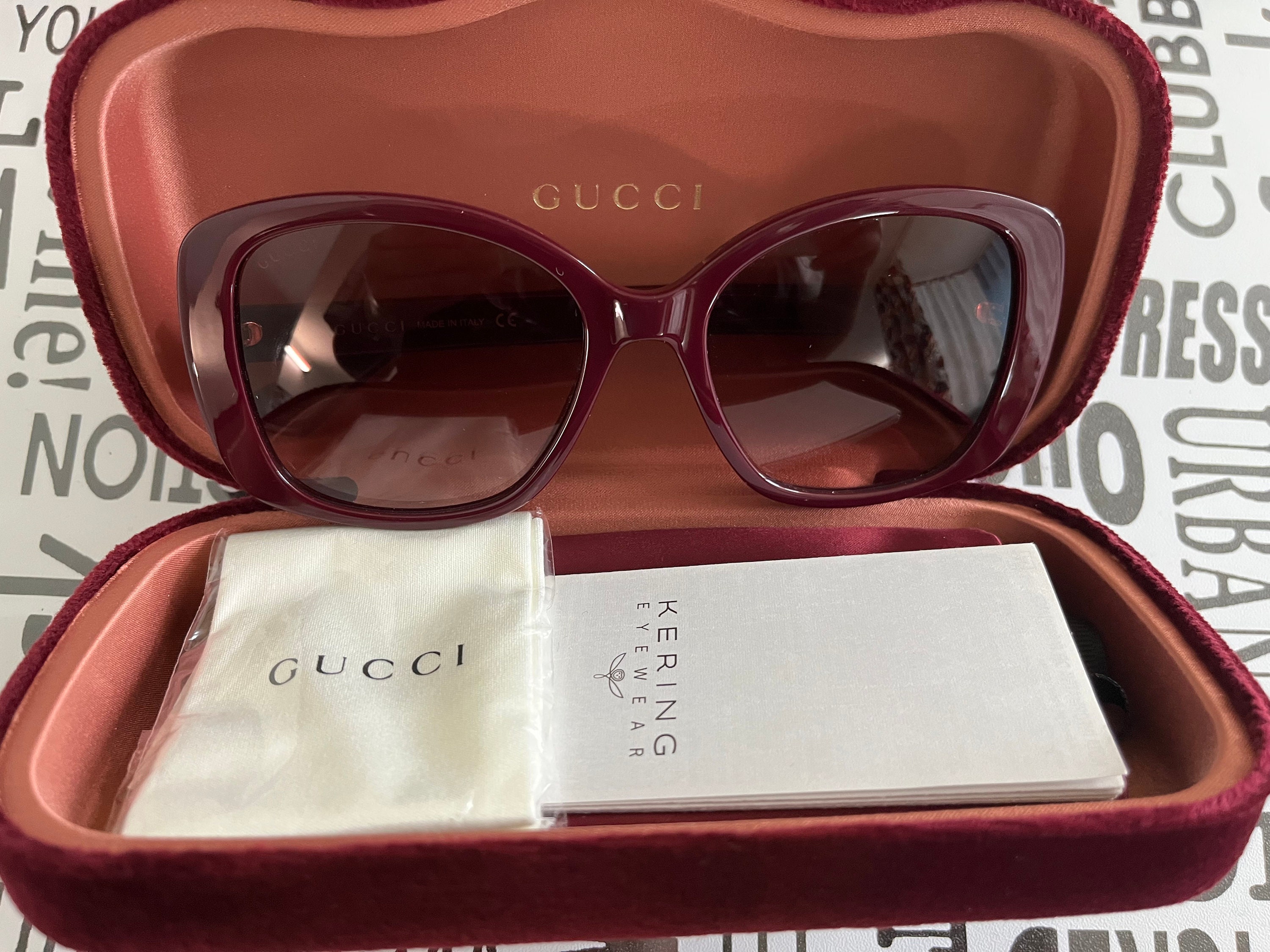 Gucci GG0762S 003 Women's Sunglasses Colour Burgundy Rectangle