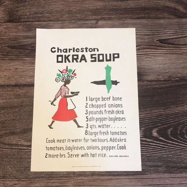 Charleston Okra Soup Recipe Print by Ravenel Gaillard