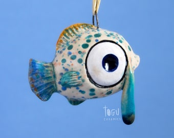 Ceramic Crying Fish Ornament, Ceramic Fish Sculpture, Fish Figurine, Handmade Fish Sculpture, Unique Gift, Whimsical Ceramic