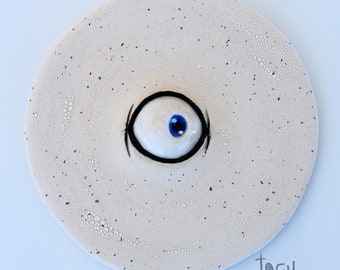 Ceramic Sculpture, Handmade Ceramic, Ceramic Wall Art, Stoneware Wall Decor, Ceramic Eye Sculpture, Ceramic Evil Eye, Housewarming Gift