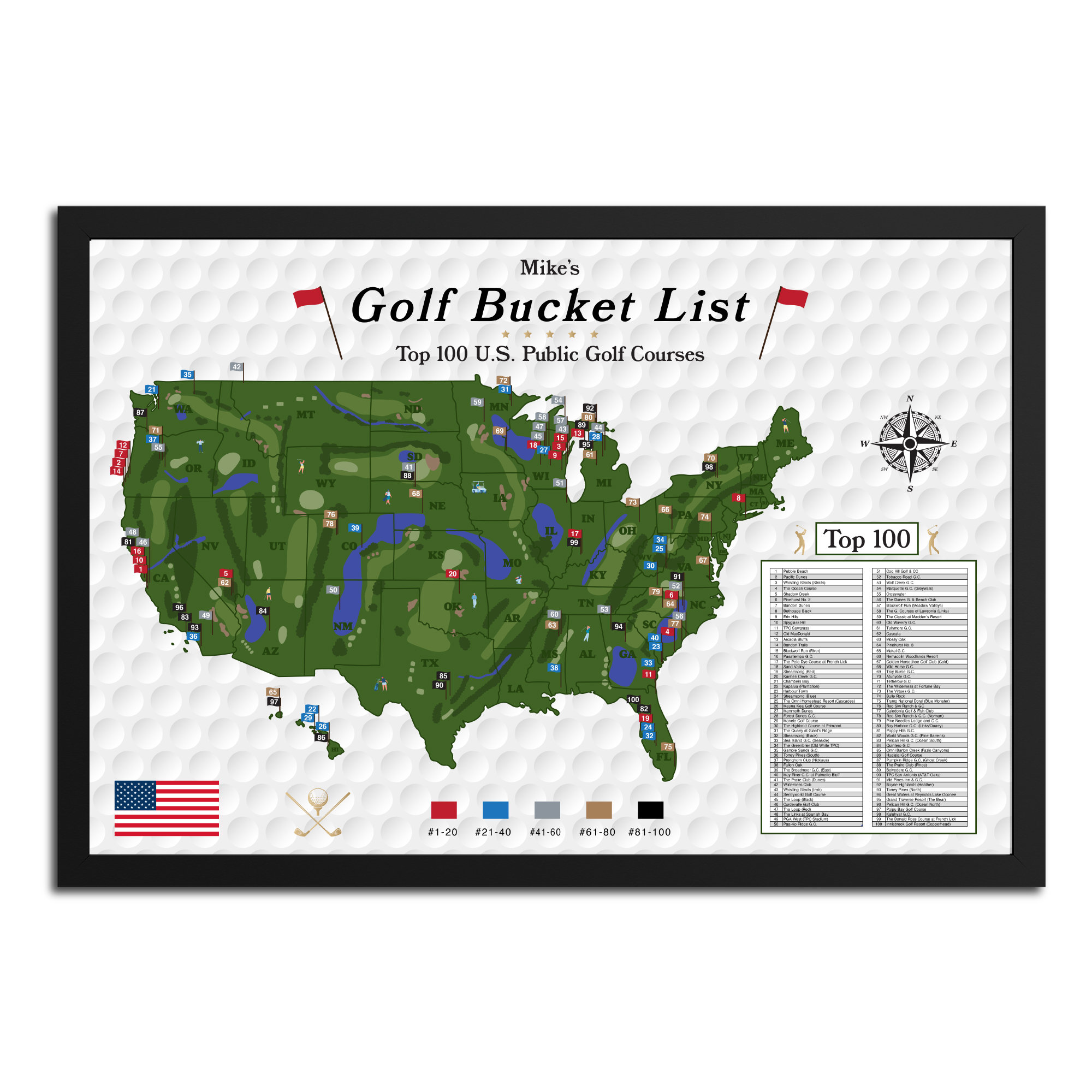 Top 100 US Public Golf Courses List Golf Bucket List Map Etsy