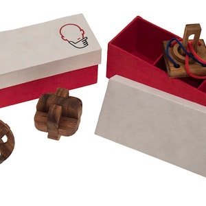 Geschenkbox mit Knobelspielen, Holz-Spiel, Denkspiel, Knobelspiel, Geduldspiel aus Holz