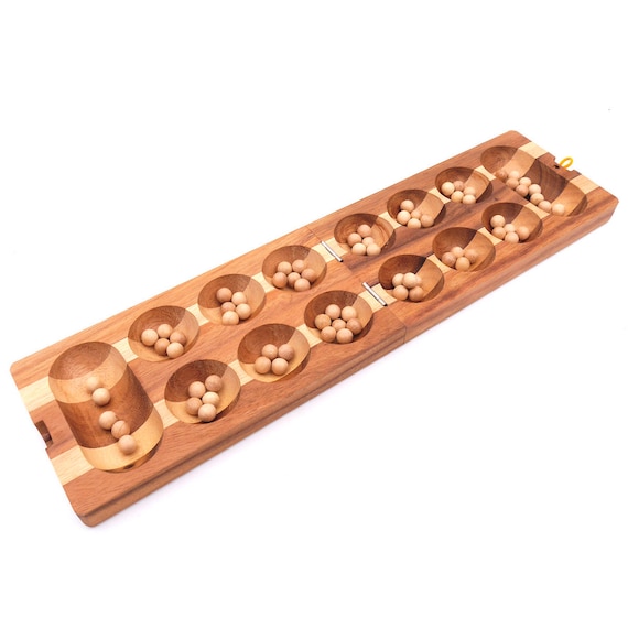 Mancala Steinchenspiel Aus Holz - Klassisches Strategiespiel Für 2 Spieler