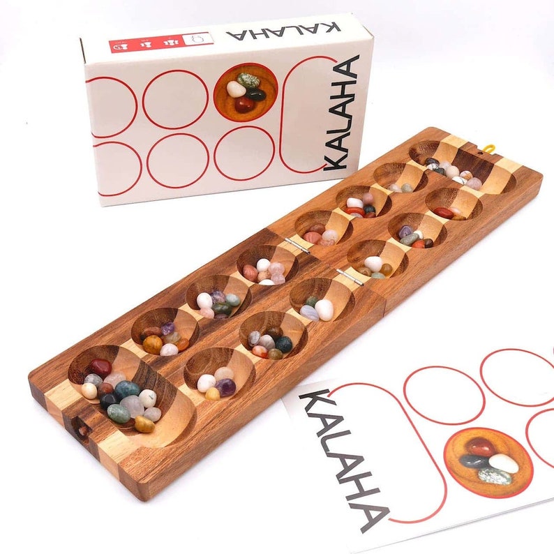 Kalaha hochwertiges Steinchenspiel inkl. Spielsteinen aus Holz für 2 Personen Bild 2