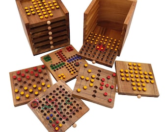 Tolle Spielesammlung, 6 verschiedene Spiele aus Holz in einer praktischen Holzbox