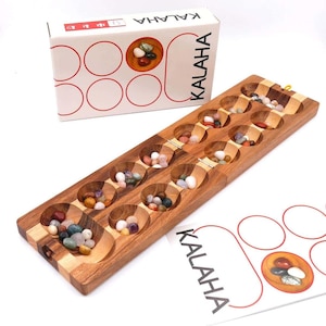 Kalaha - high-quality stone game including wooden game pieces for 2 people