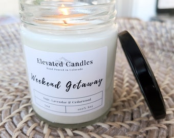 Weekend Getaway (Sage & Lavender) Candle 100% Soy Cotton Wick Highly Fragranced Phthalate-free 7oz Glass Jar Long Lasting White Floral